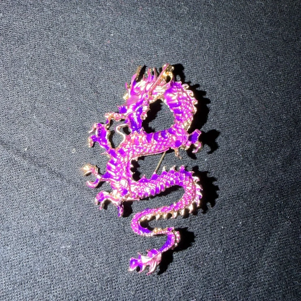 Purple Enamel Dragon Brooch Pin